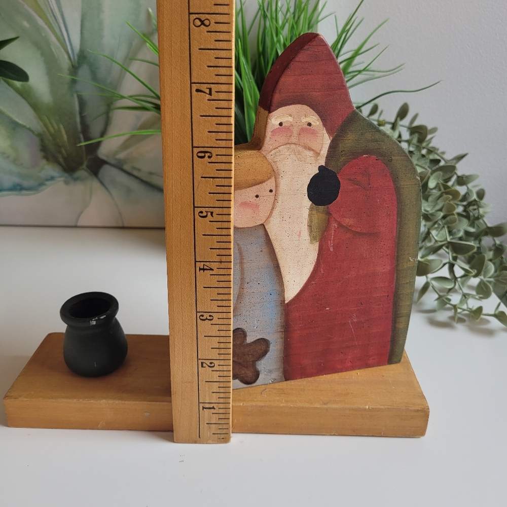 Handcrafted Wooden Santa and Child Candle Holder Primitive Folk Art